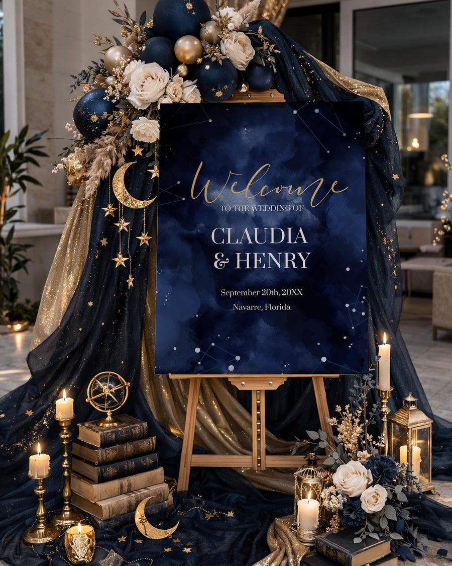 Celestial Wedding Welcome Sign Template, Starry Night Galaxy Theme Printable 066CE-WLCM - marryful.org