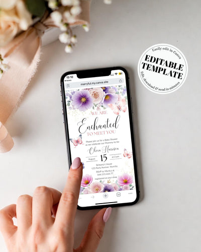 Enchanted Baby Shower Video Invitation, Animated Floral Canva Template, Digital Download 023EN-BSINV - marryful.org