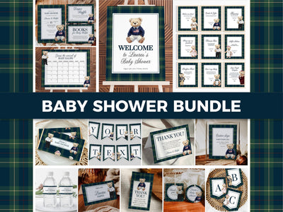 Baby Shower Bundle Template, Vintage Preppy Polo Teddy Bear Invitation Decor, Digital Download 068RL-BSBUNDLE - marryful.org