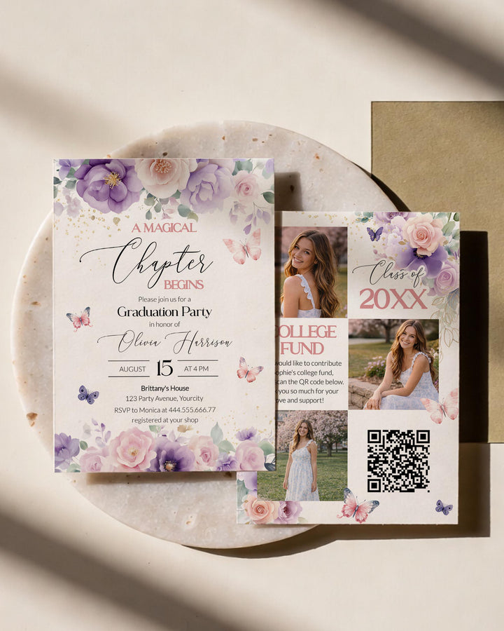 Floral Purple Lavender Graduation Invite