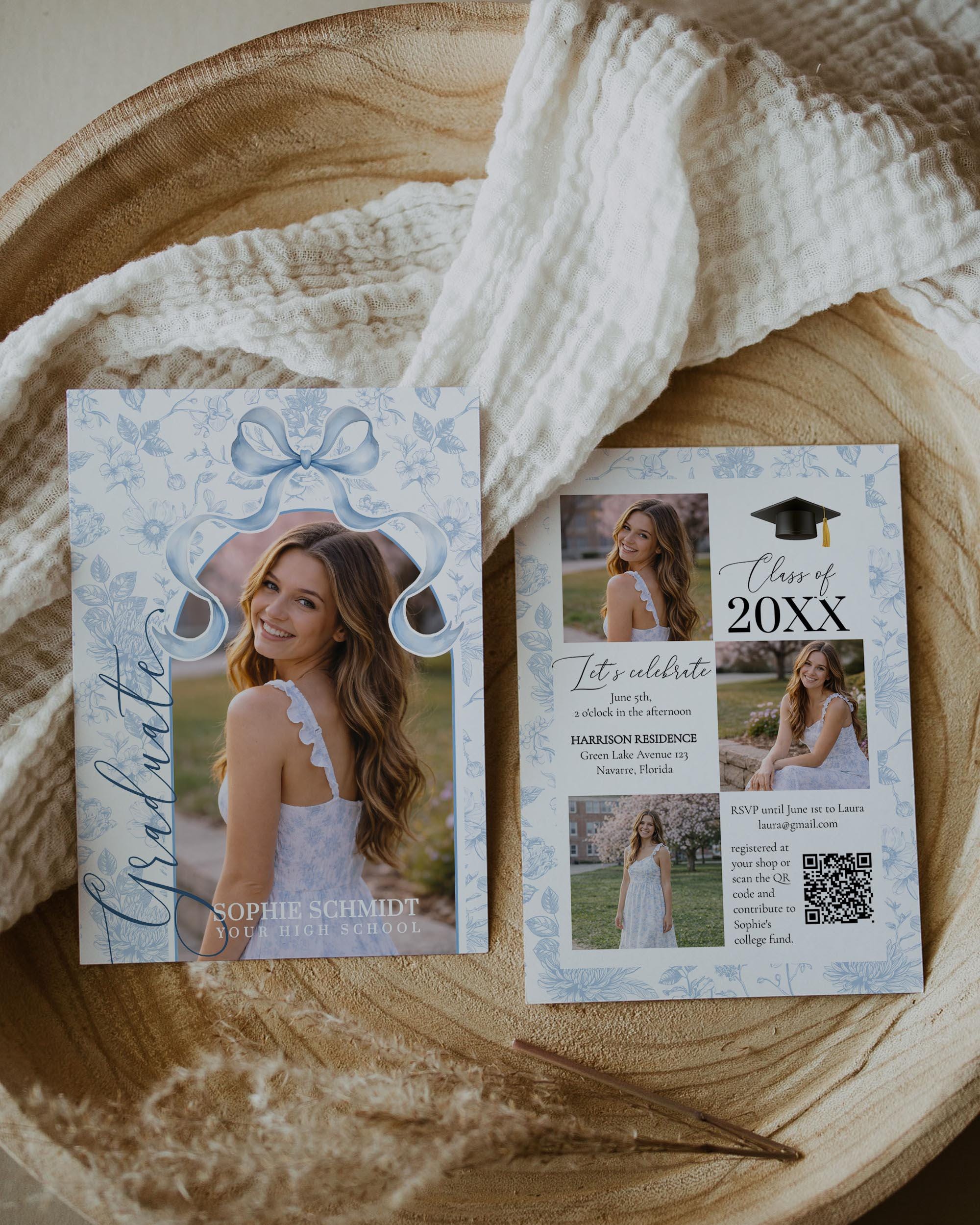 Blue Tassel Bow Invitation