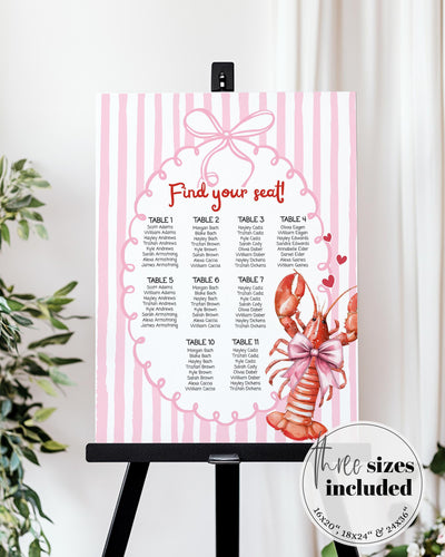 Lobster First Birthday Seating Chart, Pinch Me Pink Watercolor Reception Sign, Editable Template 034CF-SEAT - marryful.org