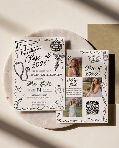 RN Graduation Invitation Template, Class of 2026 Nurse Party Invite, Funky Doodle Editable 070BW-GRINV - marryful.org