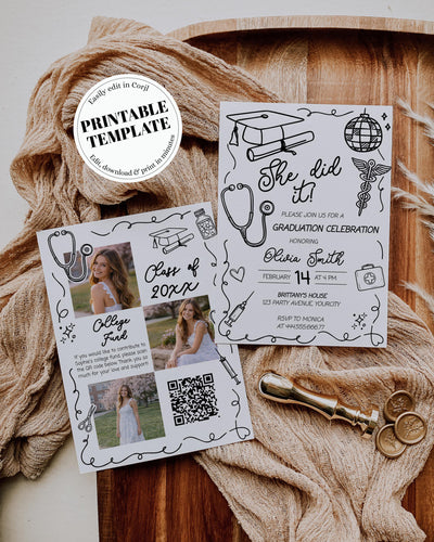 Nurse Graduation Invitation Template, She Did It RN Pinning Ceremony Party Invite 070BW-GRINV - marryful.org