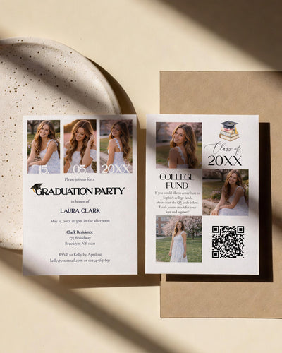 Photo Graduation Invitation Template, Three Photo Senior Announcement, Classic Vertical Grad Party Card - marryful.org