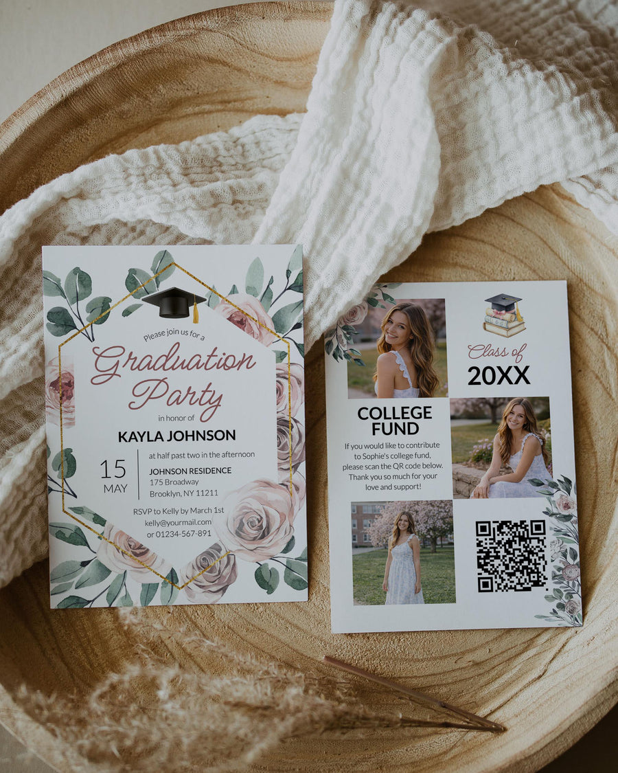 Masters Graduation Invitation Template, Floral Grad Party Invite, Editable College Photo Announcement Card 075PF-GRINV - marryful.org