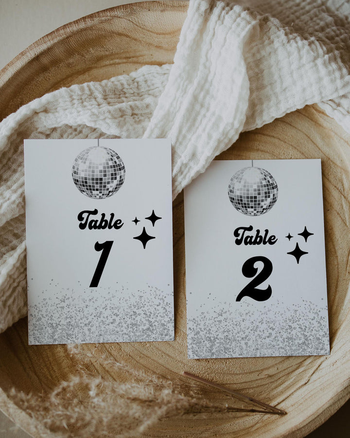 Lets Disco Table Numbers, Groovy 70s Disco Ball Wedding Reception ...