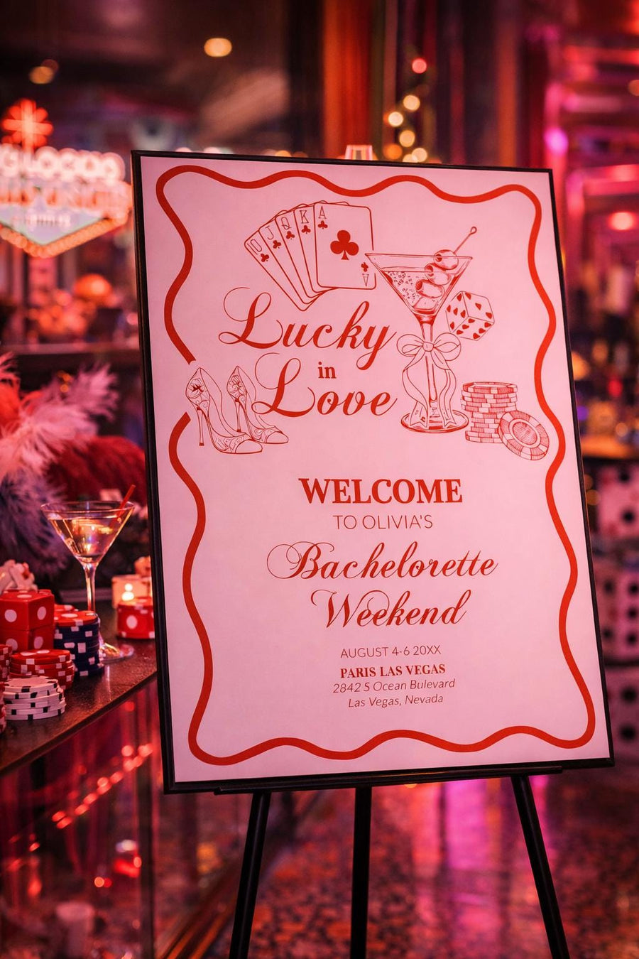 Lucky in Love Handwritten Bachelorette Welcome Sign, Las Vegas Bridal Shower Girls Trip Bach Weekend Editable Decoration Sign Template #072 - marryful.org