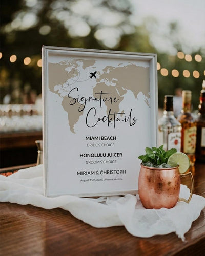 Destination Wedding Bar Sign Template, Signature Cocktail Travel Theme Printable 072W-BRME2 - marryful.org
