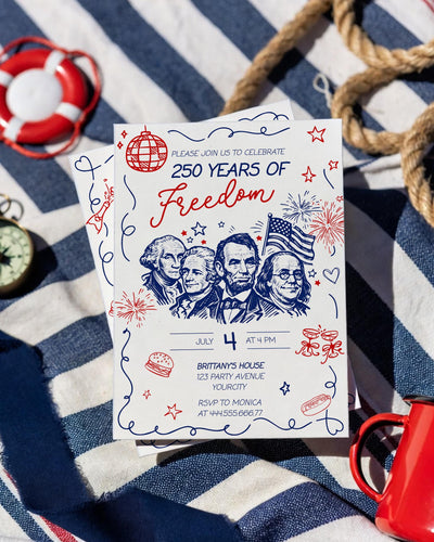 Independence Day Party Invitation, America 250 Founding Fathers 1776 Invite, Editable Semiquincentennial Template 070IND-BINV - marryful.org