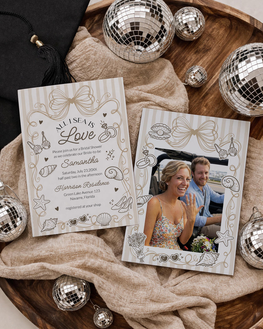 Beach Bridal Shower Invitation Template, Seashell Party Invite, All I Sea Is Love 089SE-BRSINV - marryful.org