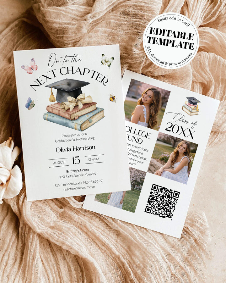 Book Themed Graduation Invitation Template, On to the Next Chapter Par ...