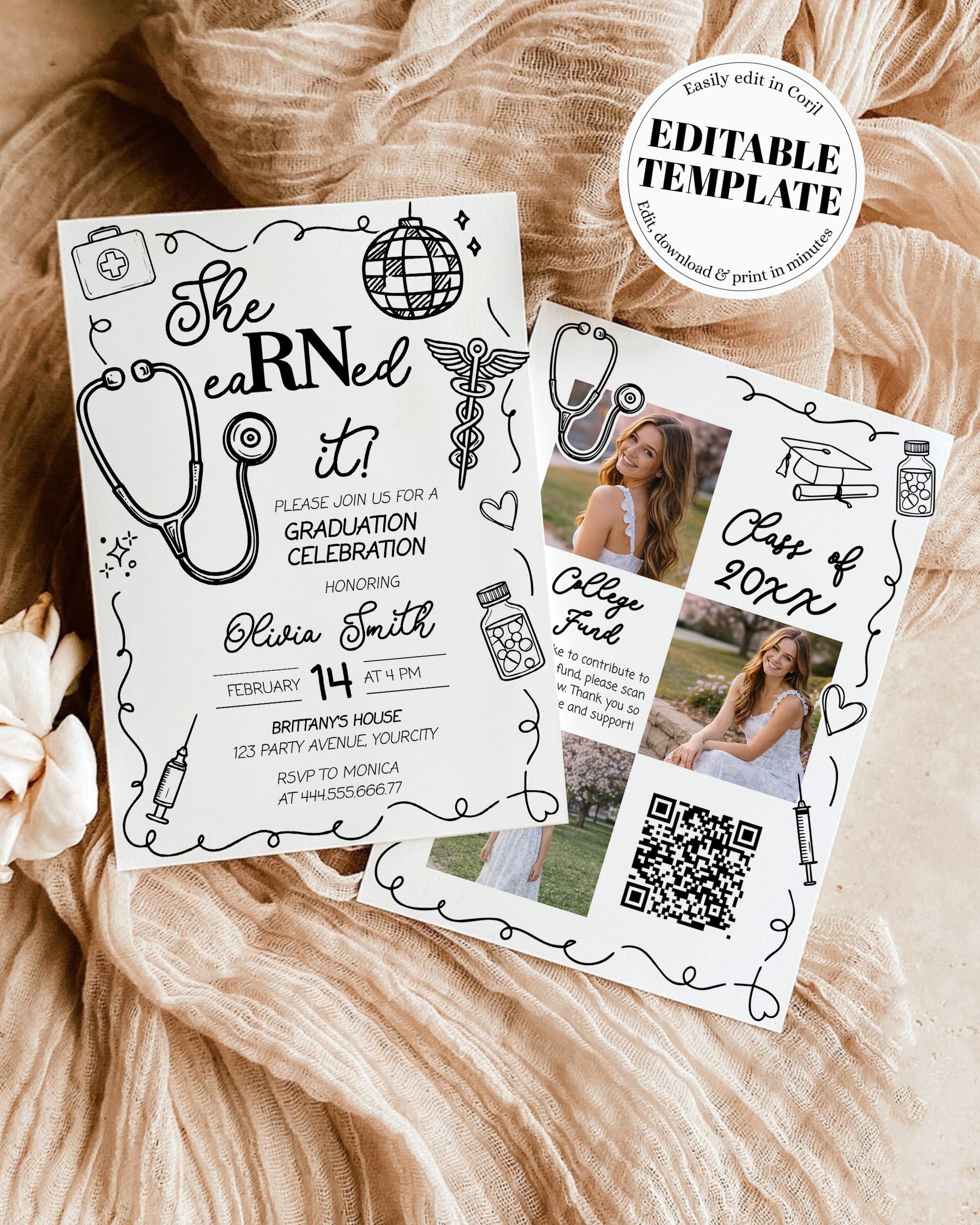 Funky Nurse Graduation Invite