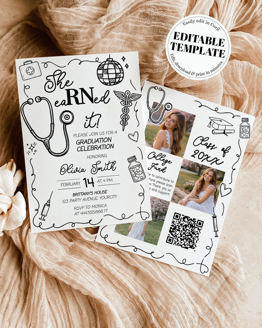 RN Pinning Ceremony Invitation Template, She eaRNed It Nurse Graduation Party Invite 070BW-GRINV - marryful.org