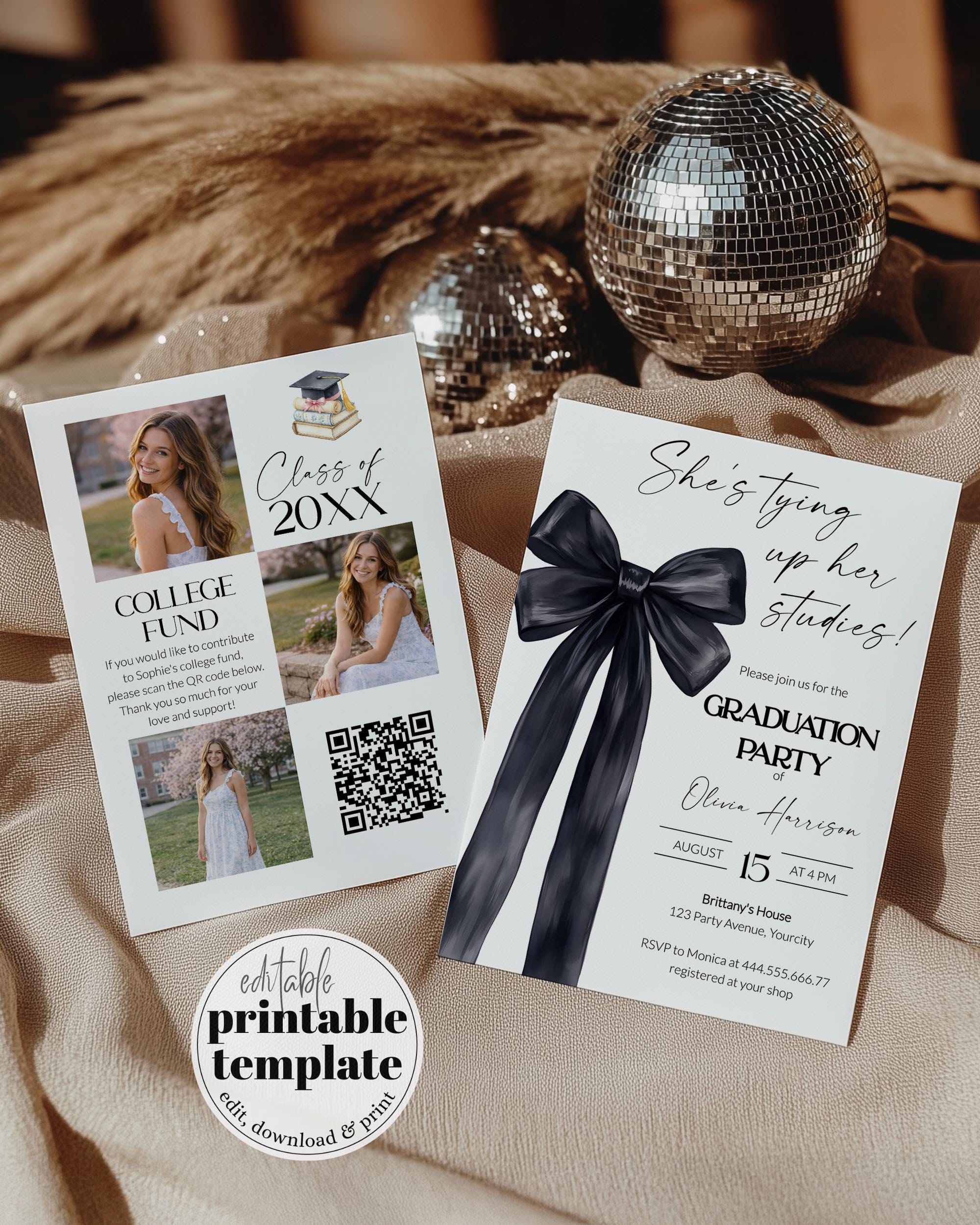 Black Bow Graduation Invitation