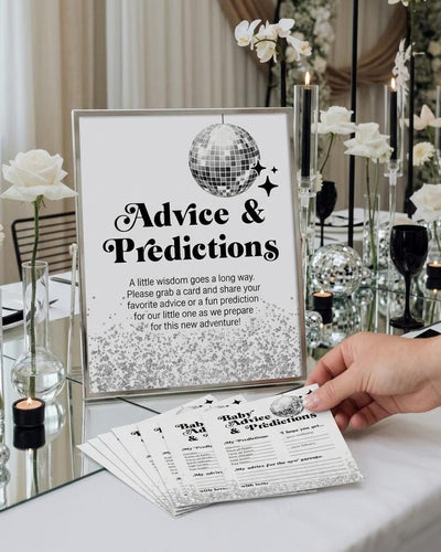 Baby Advice and Predictions Game Cards, Groovy Disco Baby Shower Printable Editable Template 065D-GAME - marryful.org