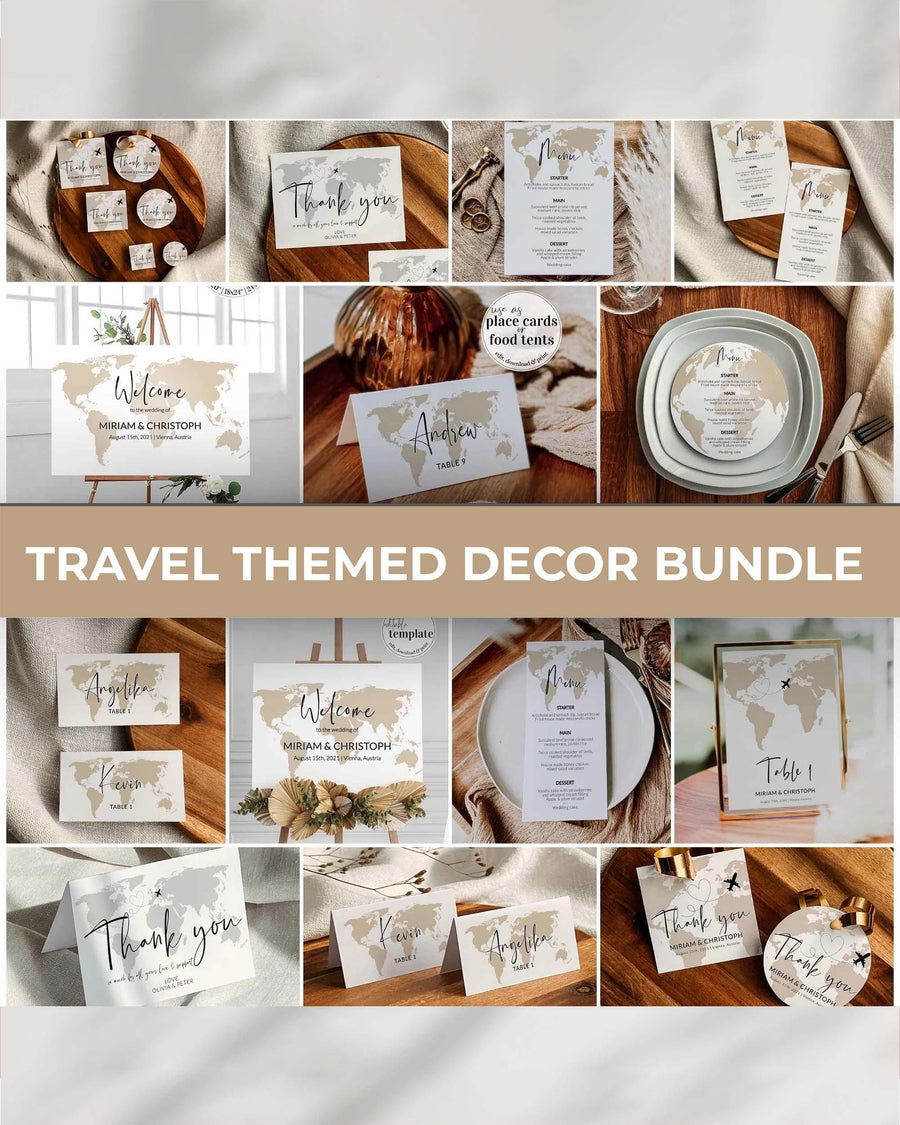 Destination Wedding Sign Bundle, Travel Theme Printable Decor Set 072W-WEDBUN - marryful.org