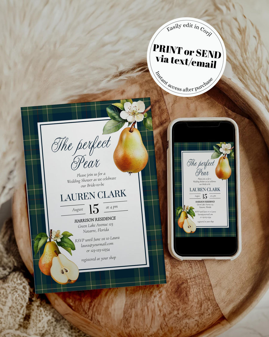 Pear Bridal Shower Invitation, Cottagecore Fall Theme, Printable Template 068PP-BSINV - marryful.org