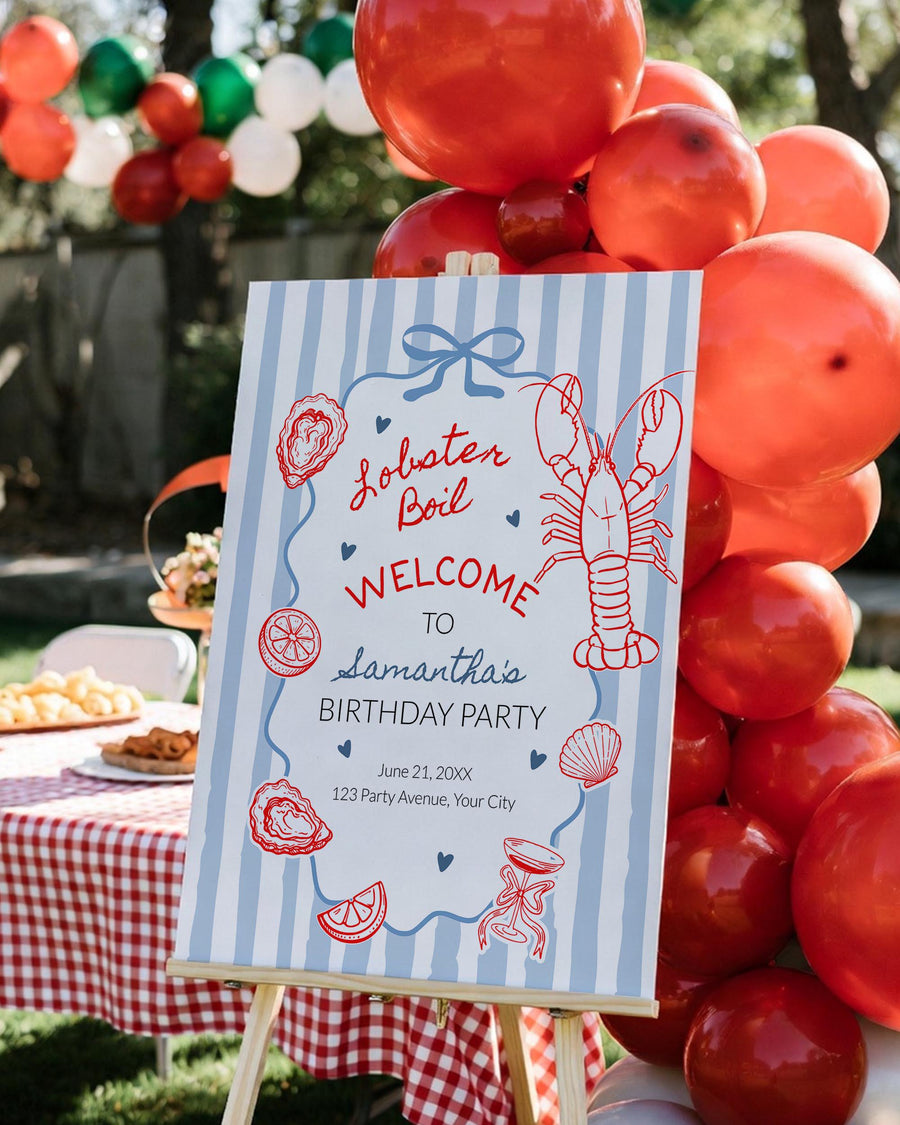 Lobster Welcome Sign Template, Coastal Birthday Entrance Decor, Nautical Seafood Boil Party 089LO-WLCM - marryful.org