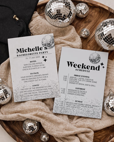 Bachelorette Weekend Itinerary, Retro Girls Trip Plan Card, Editable Printable Travel Guide Template 065D-BACHIT - marryful.org