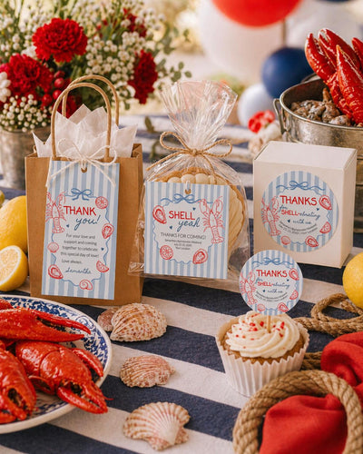 Lobster Favor Tags Template, Coastal Birthday Labels Stickers, Nautical Cupcake Topper 089LO-TLST - marryful.org