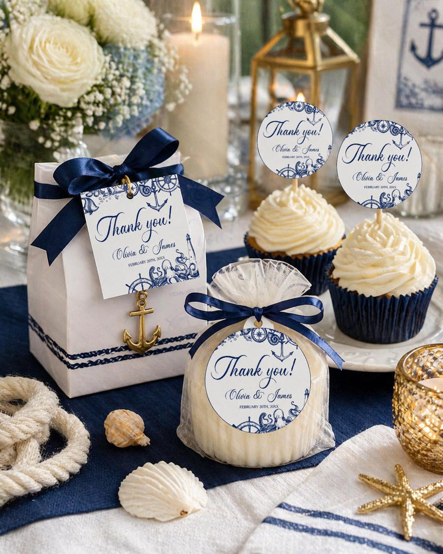 Nautical Favor Tags Template, Beach Wedding Thank You Labels, Bridal Shower Baby Party 071NA-TAGS - marryful.org