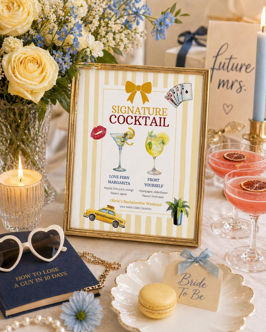 How to Lose Your Last Name Signature Cocktail Sign Template, Watercolor Bachelorette Decor 021YE-BAME - marryful.org