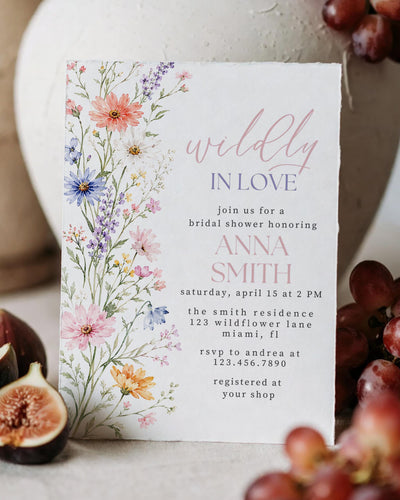 Floral Bridal Shower Invitation, Colorful Wildflower Border, Modern Editable Canva Template 100SU-BRSINV - marryful.org
