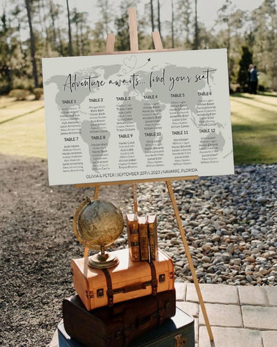 Destination Wedding Seating Chart Template, Watercolor Map Travel Theme Printable 072W-SEAT2 - marryful.org
