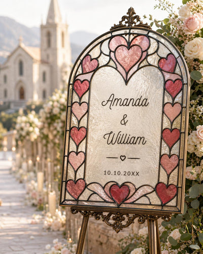 Faux Stained Glass Sign Template, Heart Romantic Wedding DIY Acrylic Printable Welcome Sign 35STGL-WLCM - marryful.org