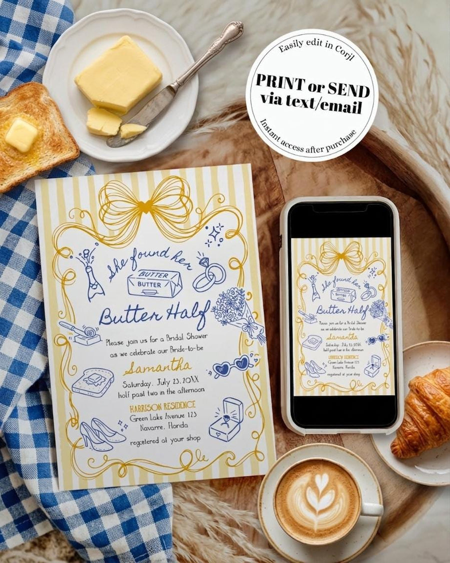 She Found Her Butter Half Bridal Shower Invitation, Brunch Party Editable Template 089BU-BRSINV - marryful.org