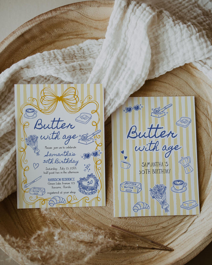 Butter With Age Birthday Invitation, Butter Yellow Brunch Milestone Pa ...