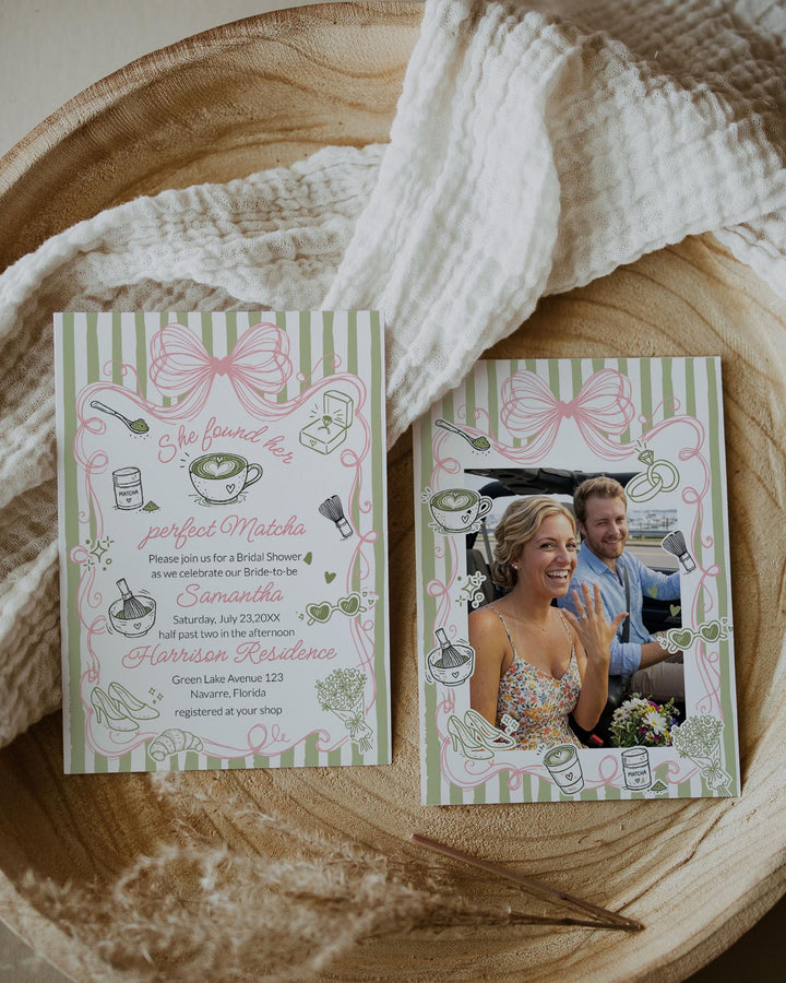 Matcha Bridal Shower Invitation Template, Coquette Bow Sage Tea Party ...