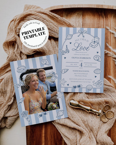 All I Sea Is Love Bridal Shower Invitation, Coastal Seashell Beach Party Template 089SE-BRSINV - marryful.org