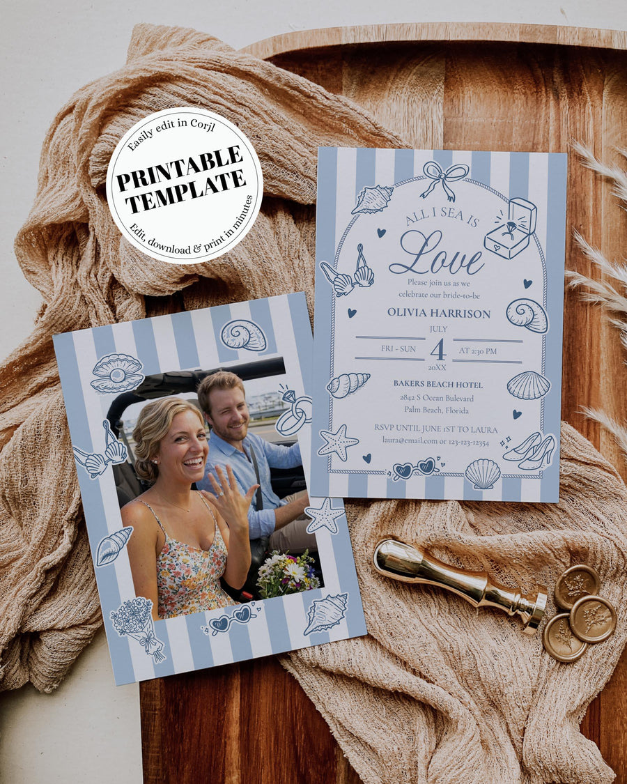 All I Sea Is Love Bridal Shower Invitation, Coastal Seashell Beach Party Template 089SE-BRSINV - marryful.org