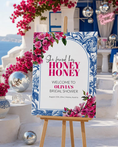 Dancing Queen Bridal Shower Welcome Sign She Found Her Honey Disco Pink Template 102MM-WLCM - marryful.org