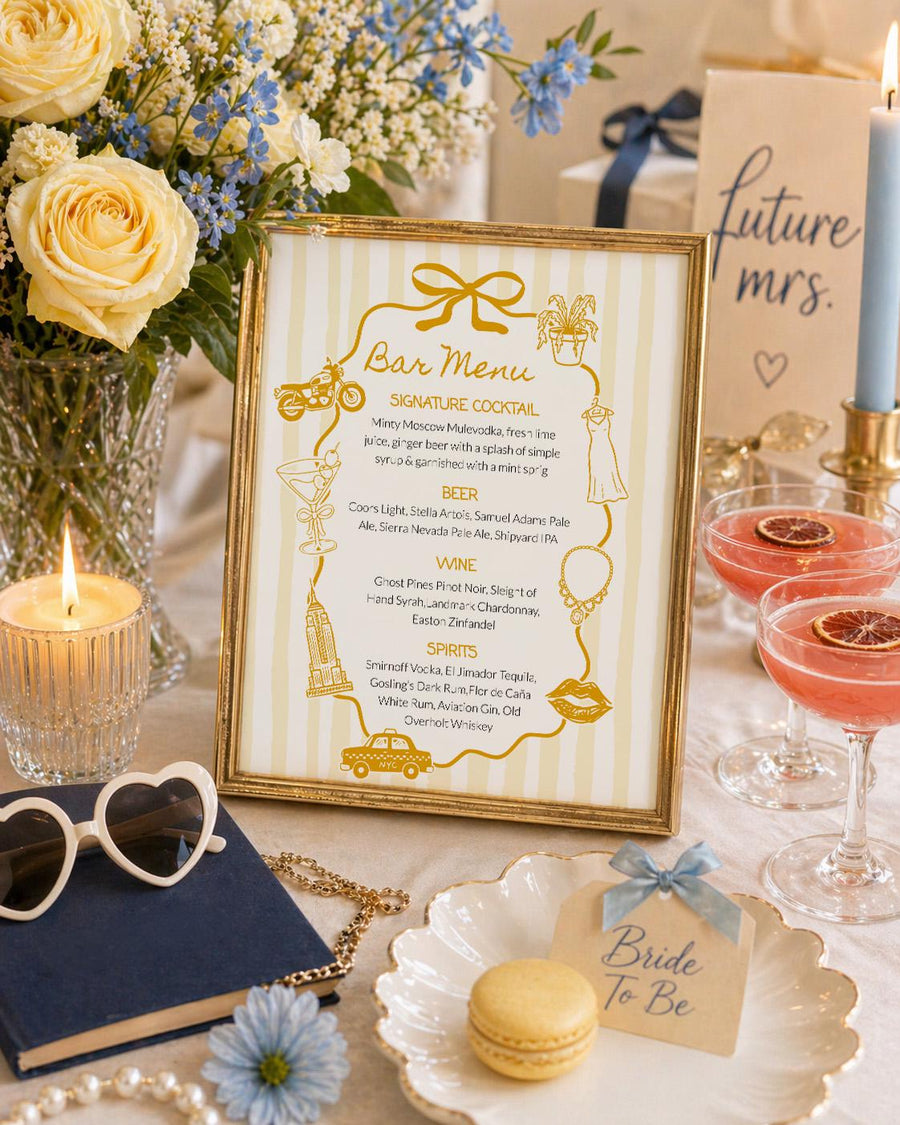 How to Lose Your Last Name Bar Menu Sign Template, Whimsical Bow Design 089YE-BAME - marryful.org