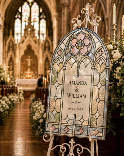 Stained Glass Welcome Sign Template, Cathedral Wedding DIY Acrylic Printable Elegant Sign 35STGL-WLCM - marryful.org