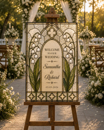 Lily of the Valley Stained Glass Template, Wedding Acrylic Welcome Sign DIY Printable 035STGL-WLCM - marryful.org