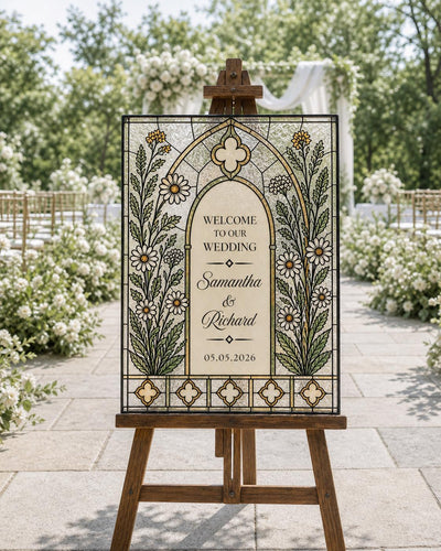 Meadow Wildflower Stained Glass Welcome Sign Template, Garden Wedding DIY Acrylic Printable Design 035STGL-WLCM - marryful.org