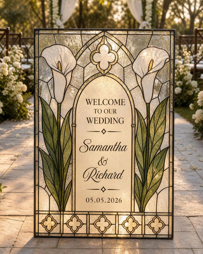 Calla Lily Stained Glass Welcome Sign Template, Elegant Wedding DIY Acrylic Printable Design 035STGL-WLCM