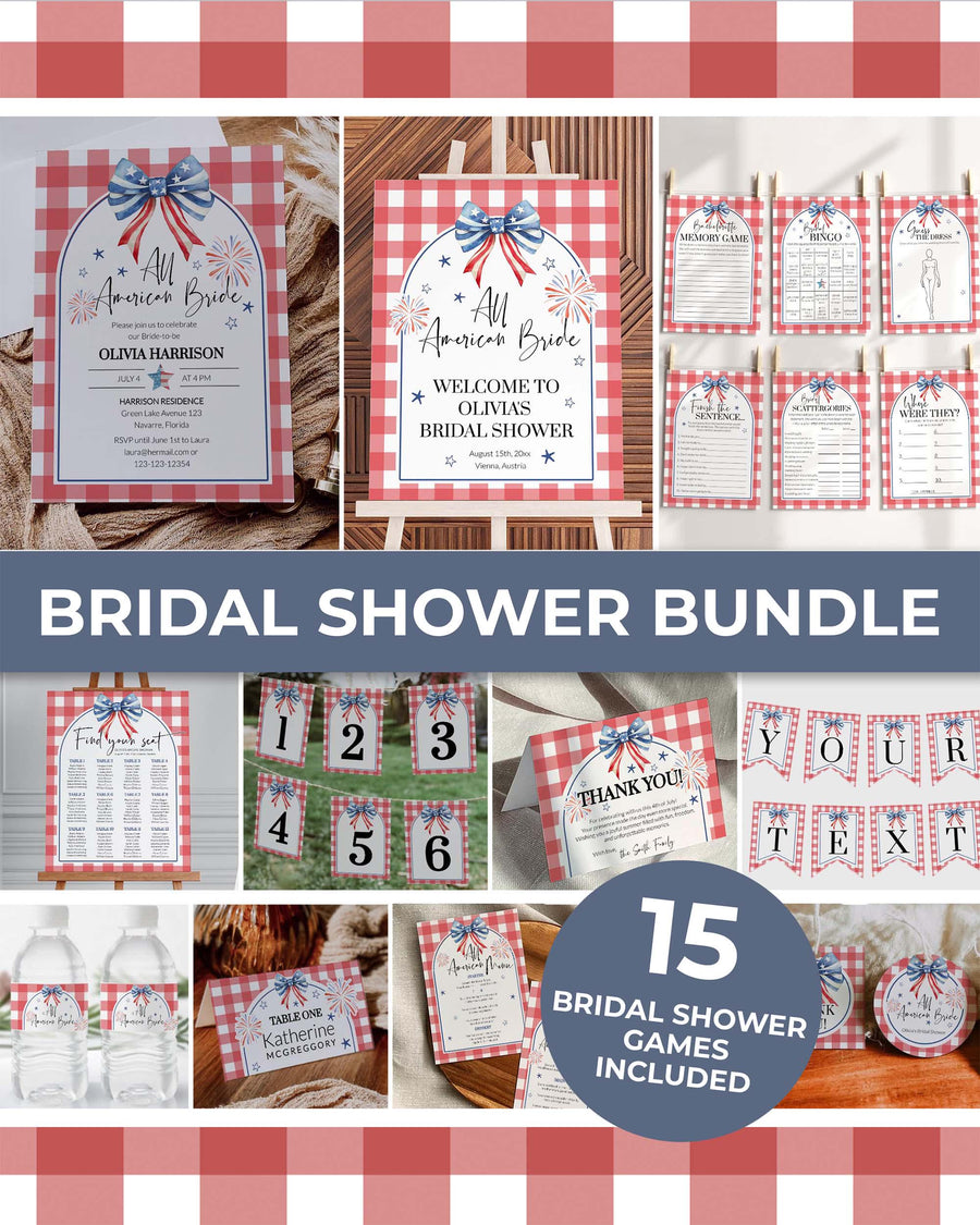 All American Bride Bridal Shower Bundle, Red White and I Do Party Templates 020IND-BRSBUNDLE - marryful.org