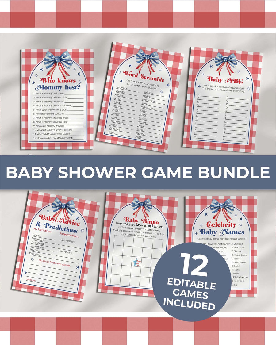 All American Baby Shower Games, Red White Due Backyard BBQ Editable Template 020IND-BSGAME - marryful.org