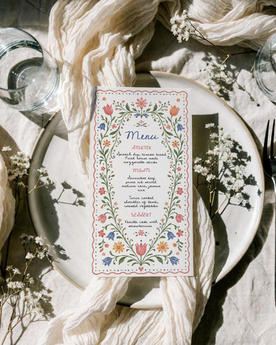 Whimsical Wedding Menu Template, Colorful Folk Floral Dinner Card, Garden Reception Printable Editable Design 036FA-MENU - marryful.org