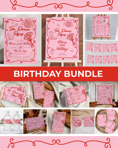 Two Dozen Roses Birthday Bundle, Pink Cowgirl Second Party Decor, Editable Printable Template 070PI-BBUNDLE - marryful.org