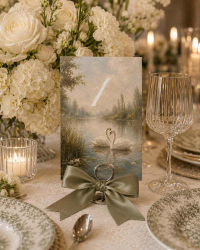 Fine Art Wedding Table Numbers, Romantic Swan Landscape Cards, Vintage Reception Printable Template Set