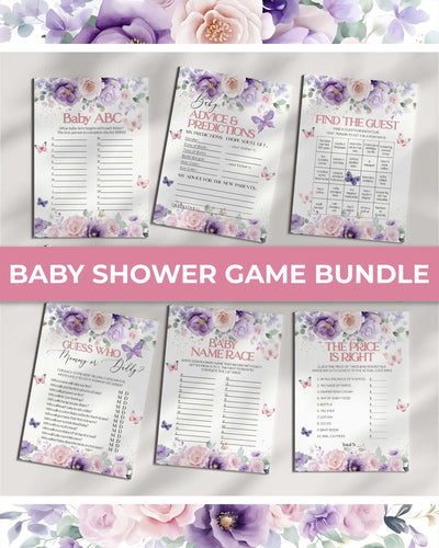 Enchanted Baby Shower Games, Butterfly Floral Activity Cards, Whimsical Garden Editable Printable Template Set 023EN-BSGAMEB - marryful.org
