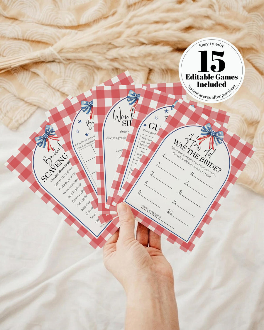 Red White and I Do Bridal Shower Games, All American Bride Template Bundle 020IND-BRSGAME - marryful.org