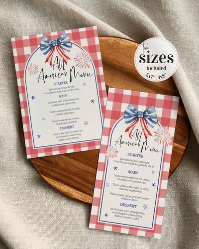 All American Bride BBQ Menu, Red White and I Do Food Menu Template 020IND-MENU