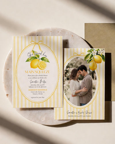 Lemon Bridal Shower Invitation, She found her main Squeeze Bridal Party Template 089LE-BRSINV - marryful.org